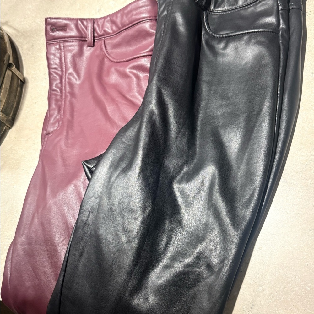 Black and Burgundy Leather Pants